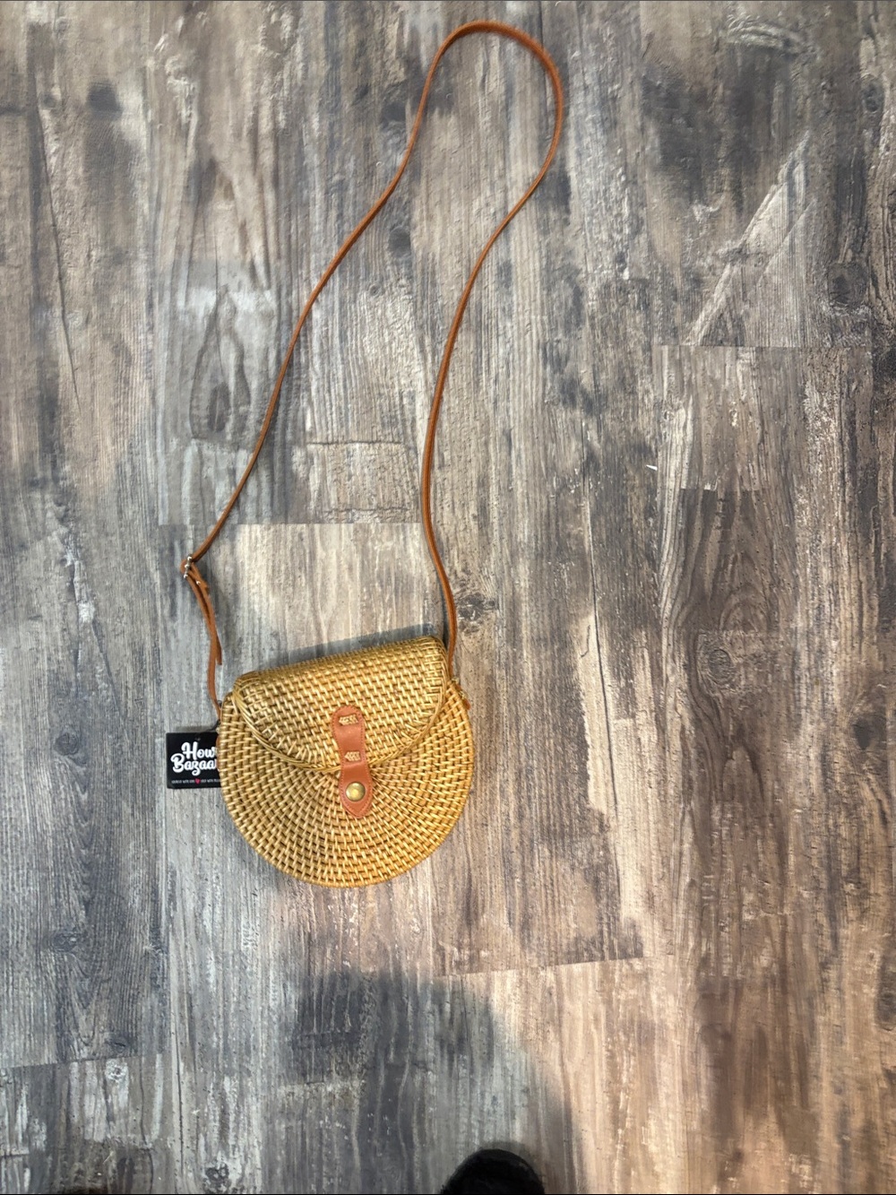 Apple bag Handwoven Round Crossbody Bag - Natural Straw adjustable
